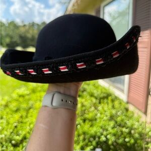Joe Bill Miller, Michael Howard Vintage Black Felt Hat with Red and White Trim